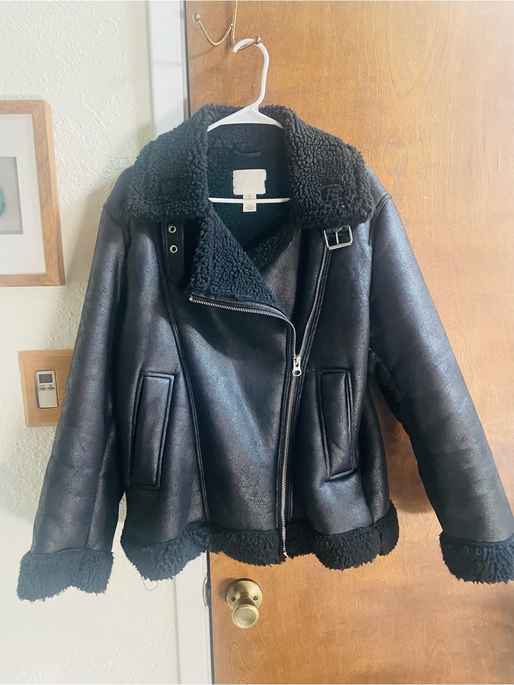 H&M Black Faux Shearling Biker Jacket